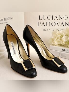 Luciano Padovan Black Leather Buckle Pumps Made in Italy Size 8- 8.5 (38 1/2)